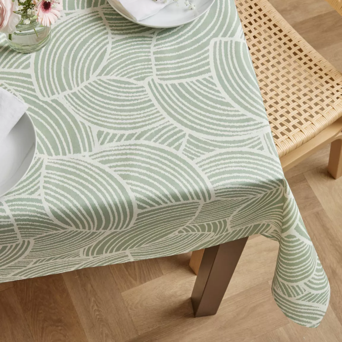 Nappe rectangulaire coton enduit (150 x 250 cm) Sarah Vert eucalyptus