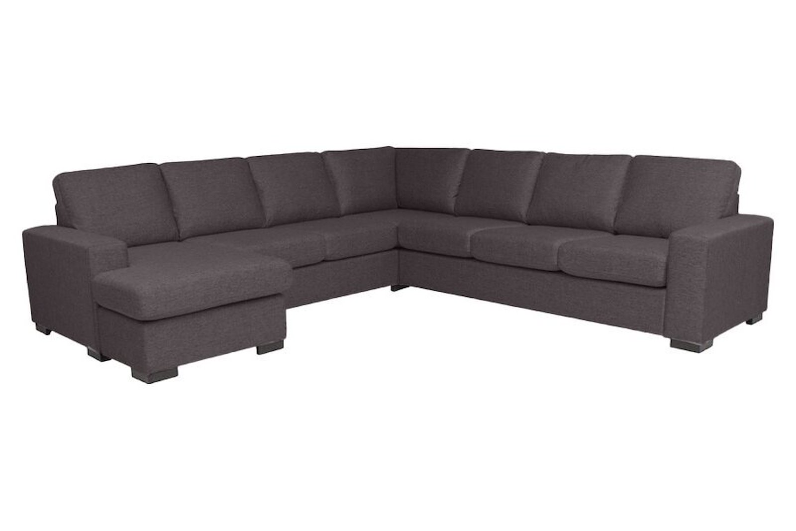 Max U-sofa 32 hjørnesofa med vendbar sjeselong (løs puffmodul). I tekstil Hyge 97 grey med sorte ben