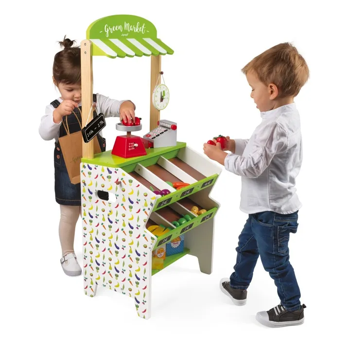 Janod Epicerie Green Market en bois avec 32 accessoires
