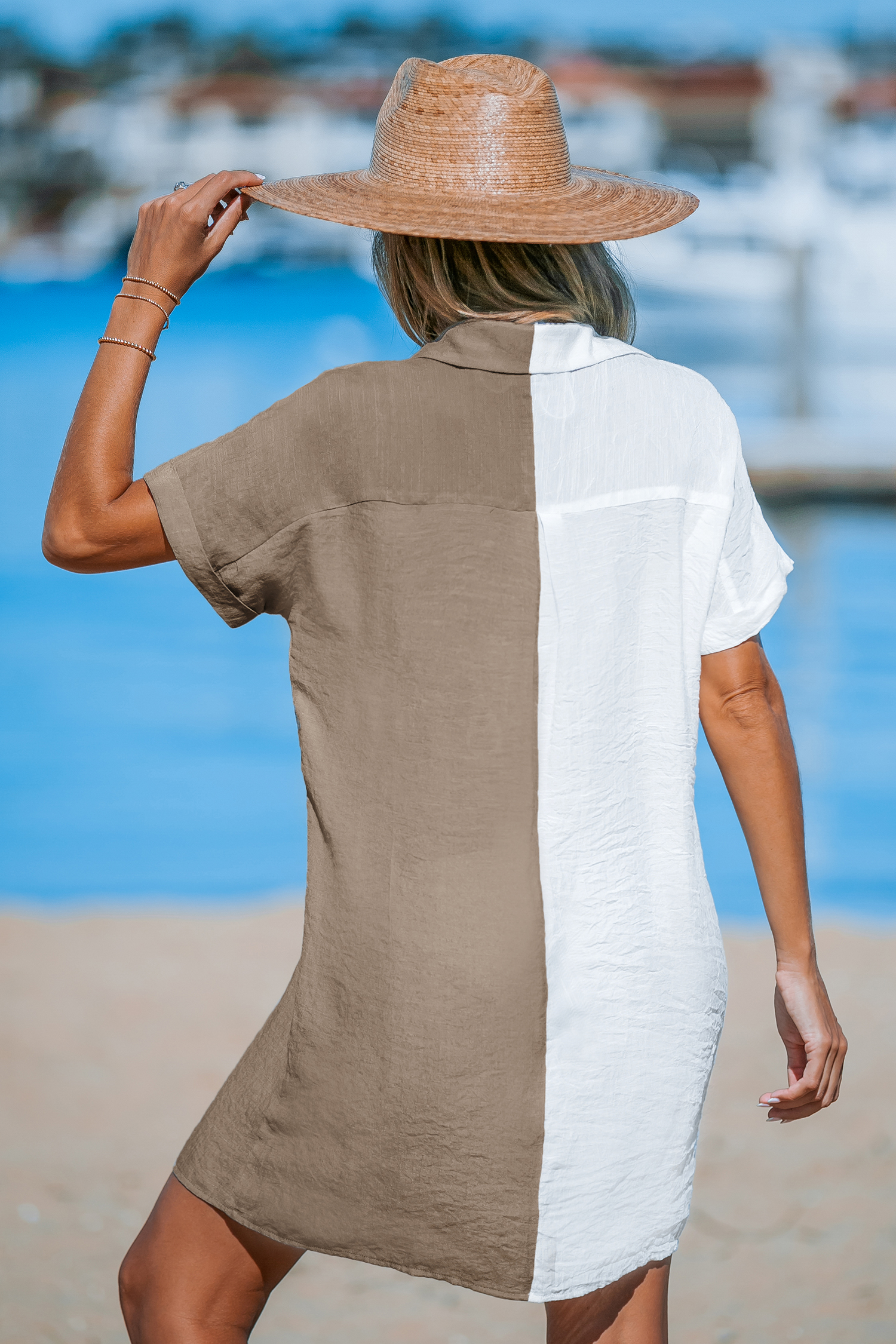 Robe cover up à t-shirt avec col chemise et boutons