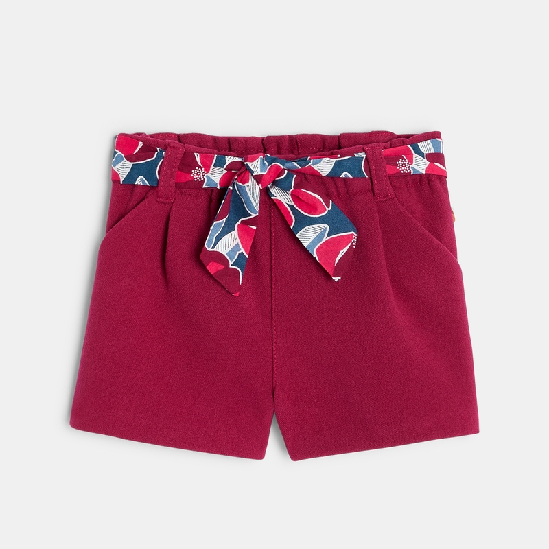 Short chaud ceinture fleurie rose bébé fille