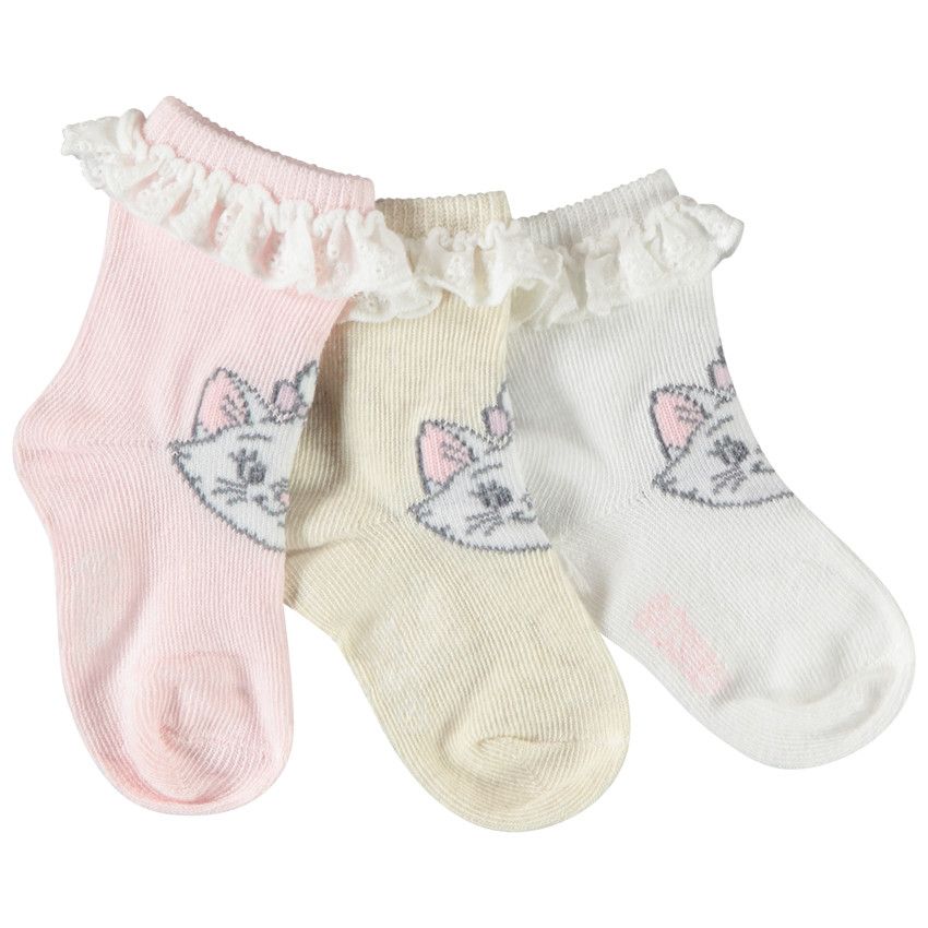 Lot de 3 paires de socquettes Marie Disney pour bébé fille - Ecru