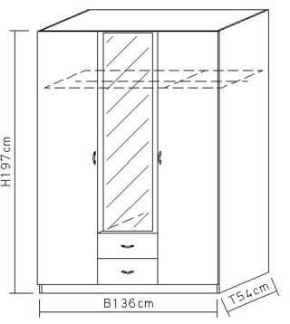 Drehtüren-Kombischrank Case Alpinweiß Nachbildung ca. 136 x 197 x 54 cm