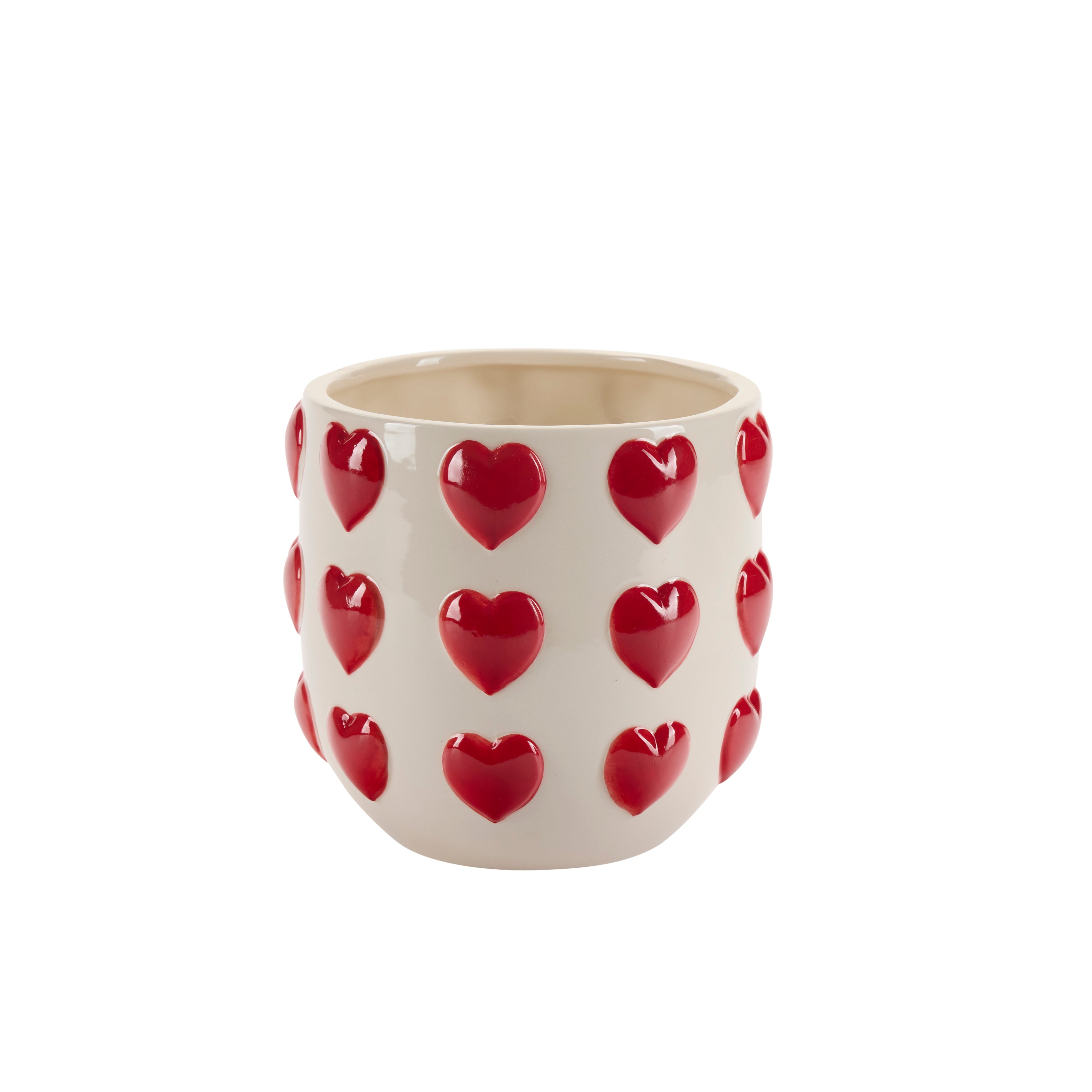 Bahne Interior  Urtepotteskjuler med hjerter, rød - H15,5 cm.