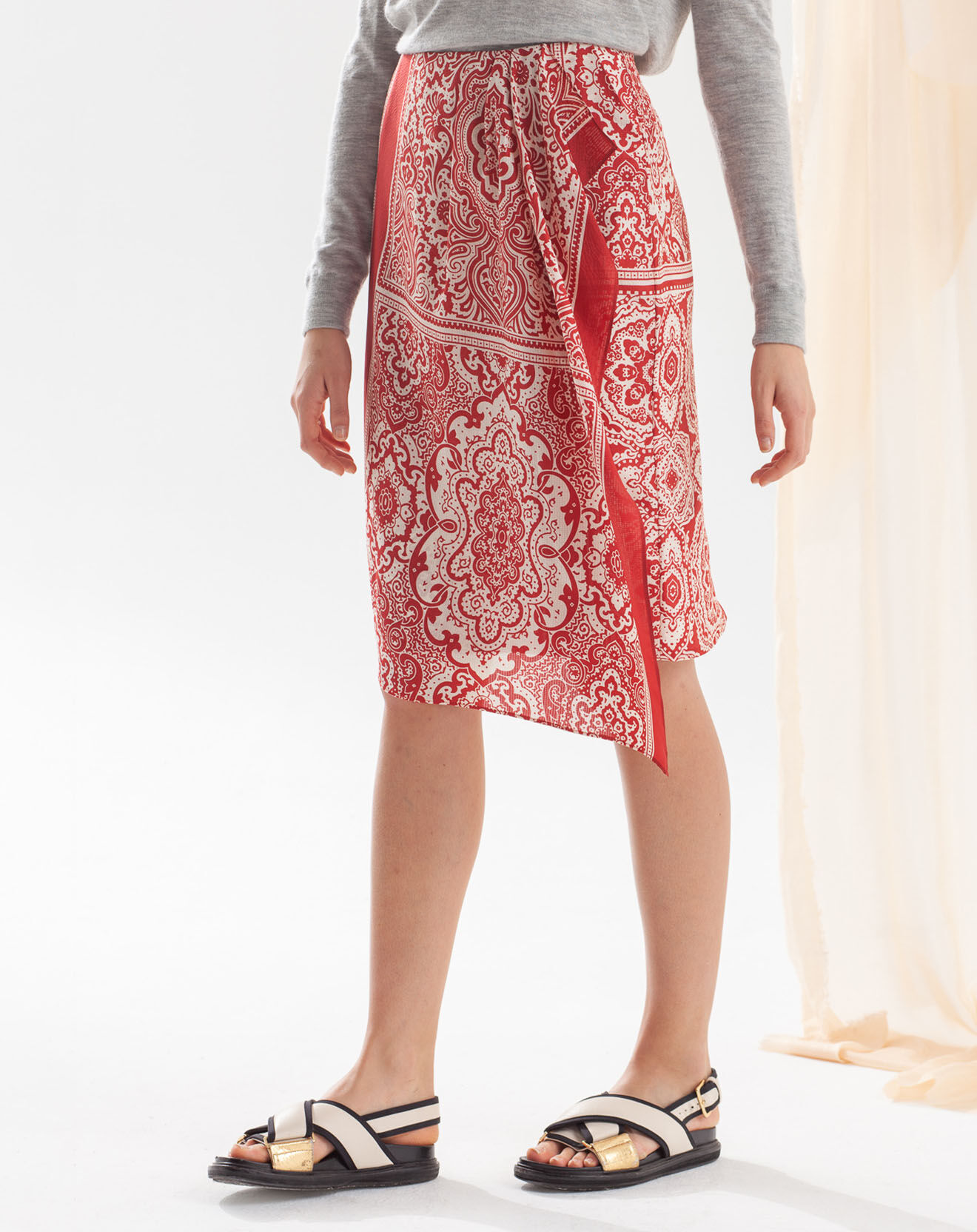 Chloé Stora Jupe 100% Soie Juba imprimée rouge