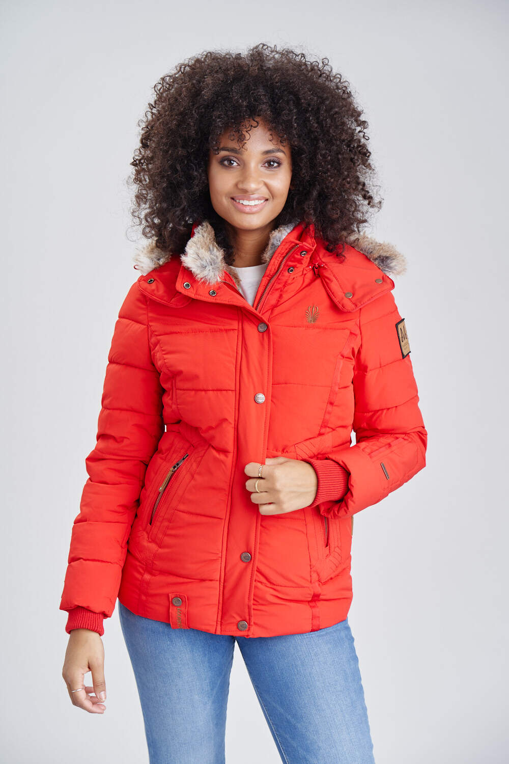 MARIKOO Damen Stylischer Winterjacke Steppjacke Mit Großer Kapuze Nekoo