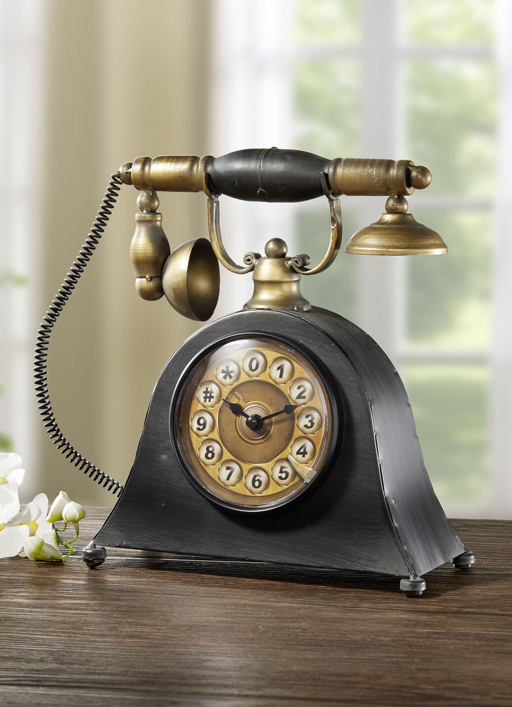 Tischuhr Telefon aus Metall