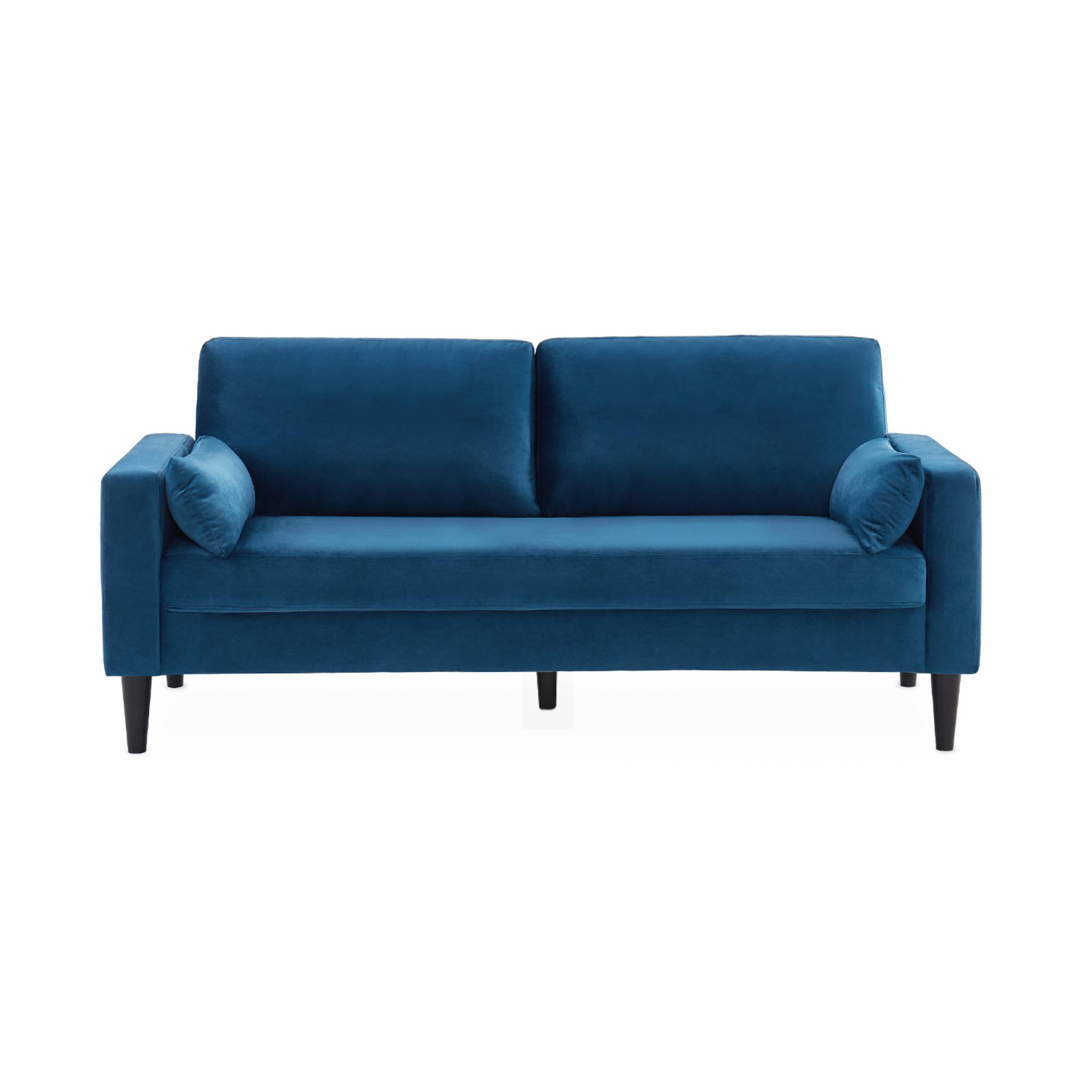 Canapé en velours bleu - bjorn - canapé 3 places fixe droit pieds bois. Style scandinave
