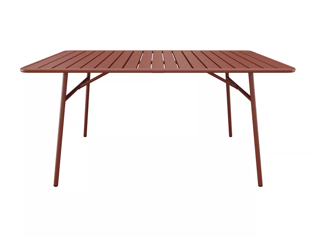 Salle à manger de jardin en métal - une table L.200 cm et 8 fauteuils empilables - Terracotta - MIRMANDE de MYLIA
