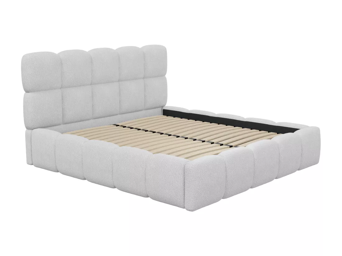 Lit coffre 200 x 200 cm - Tissu bouclette - Gris clair - DAMADO de Pascal Morabito