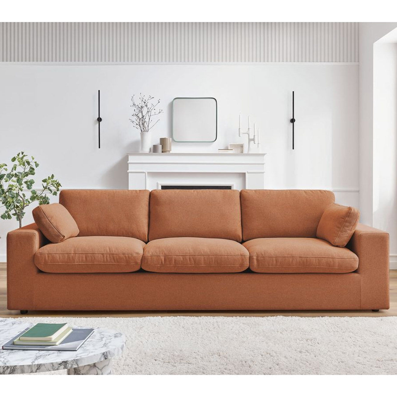 Bobochic Canapé droit fixe 3 places belair orange - 250x93x80 cm