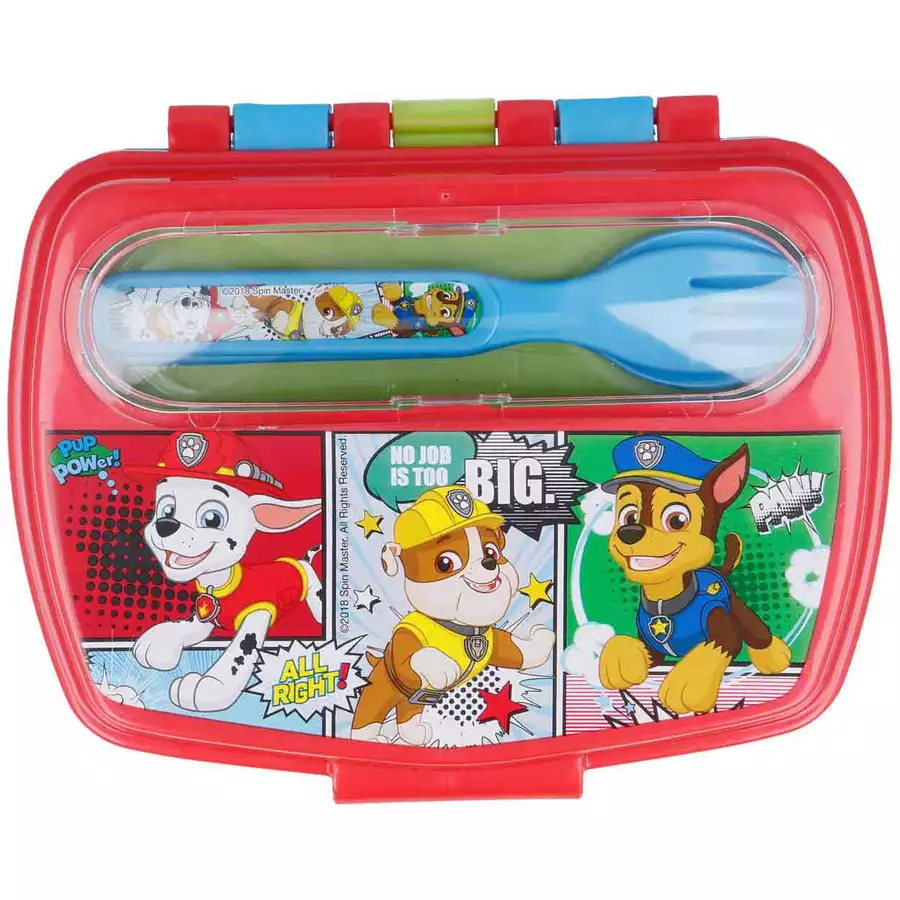 Stor Lunchbox mit Gabel und Löffel Paw Patrol Comic 17,2 x 13,6 x 6,26 cm bunt