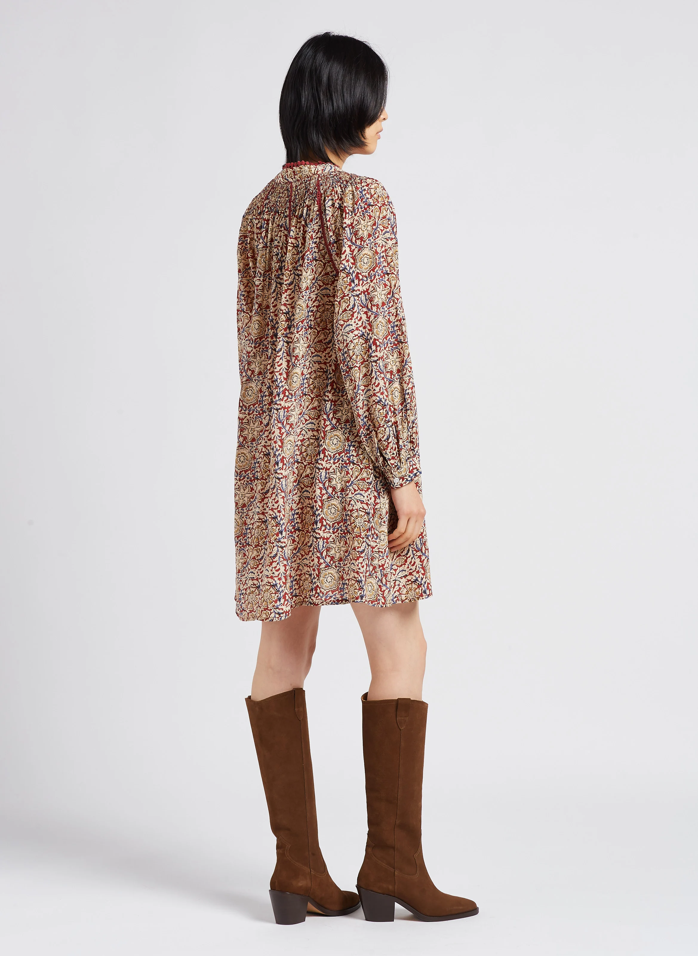 GUNU - Robe courte col tunisien à imprimé floral | Orange