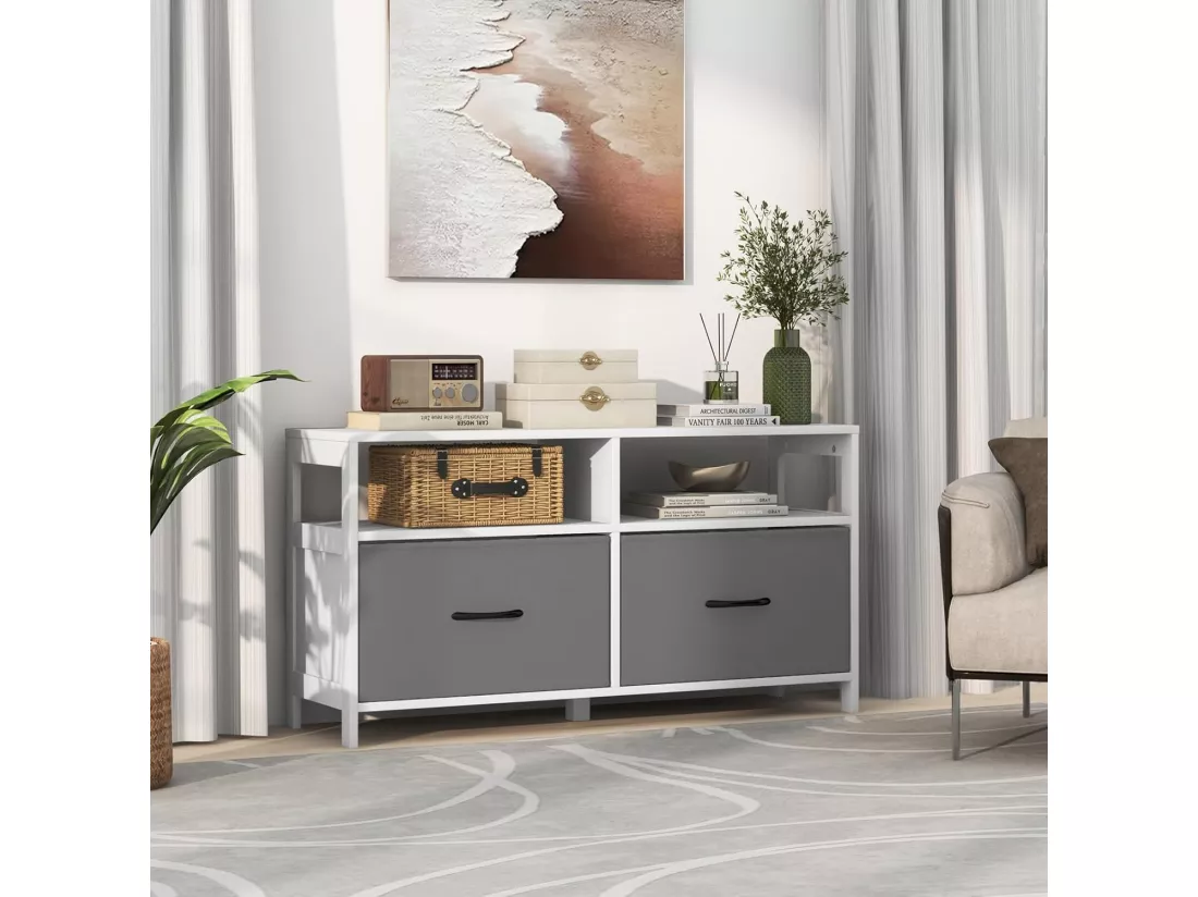 Commode Rangement 2 Tiroirs, Meuble TV avec 2 Grands Compartiments, Table TV pour 45