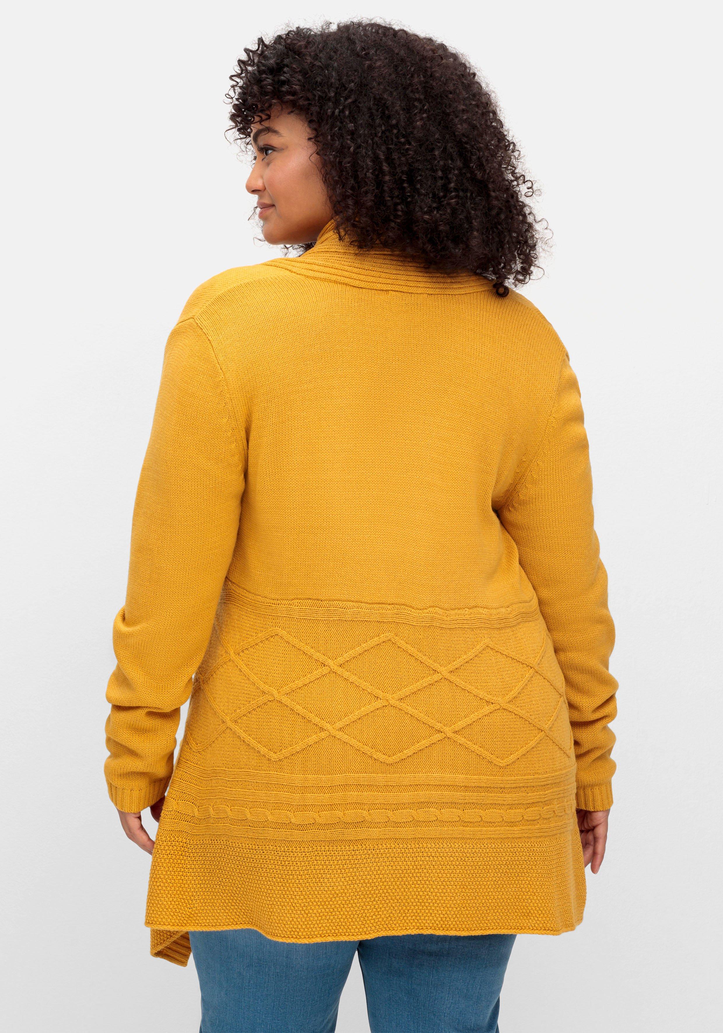 Longstrickjacke mit Schalkragen und Zipfelsaum