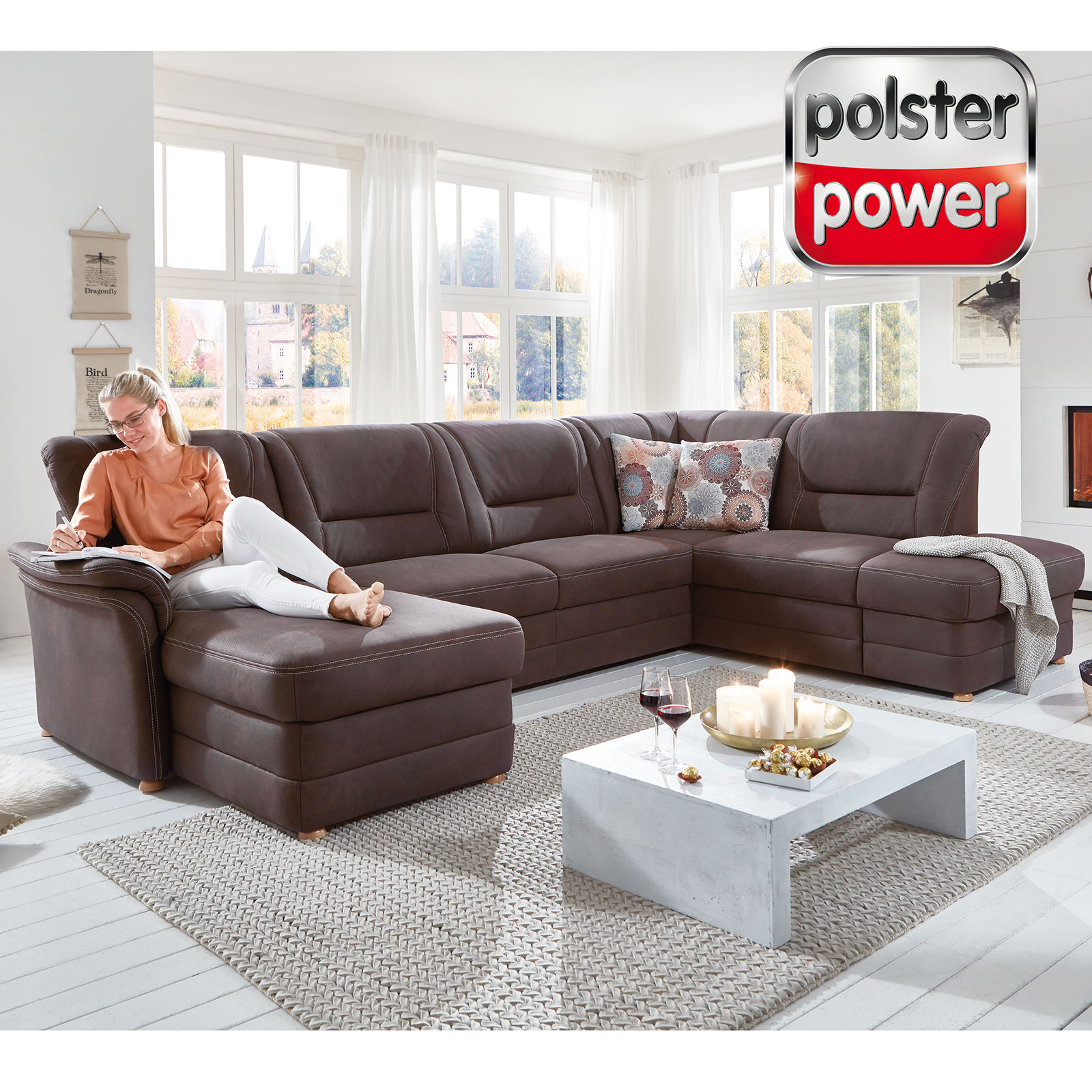 polsterpower Wohnlandschaft - braun - Microfaser
