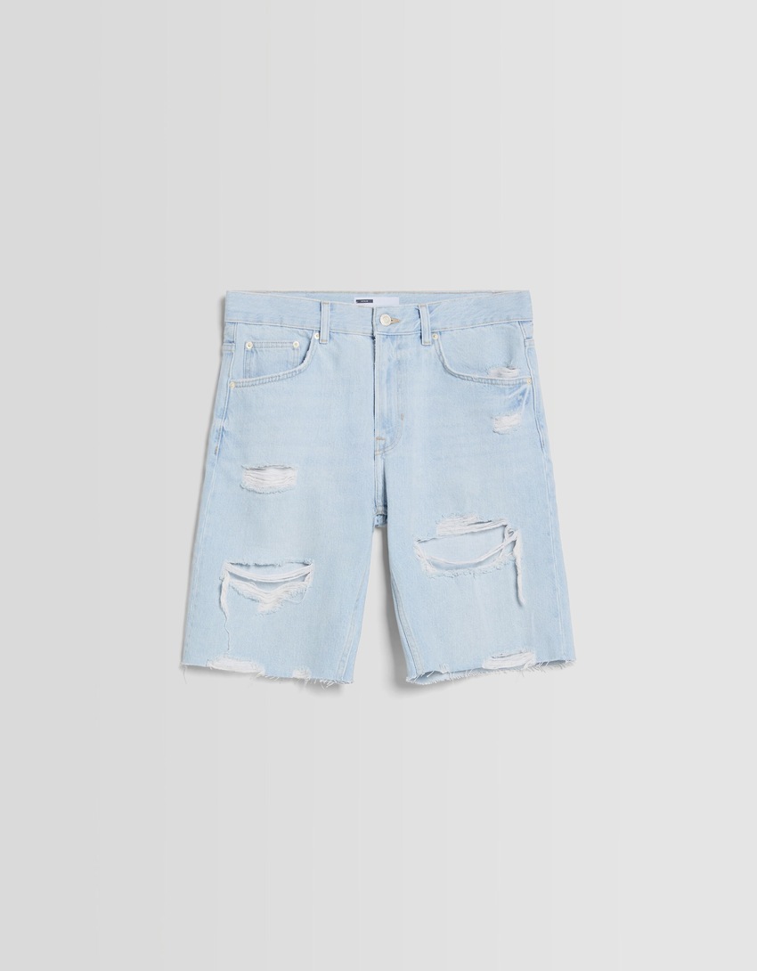 Bermuda jeans rasgada de corte justo