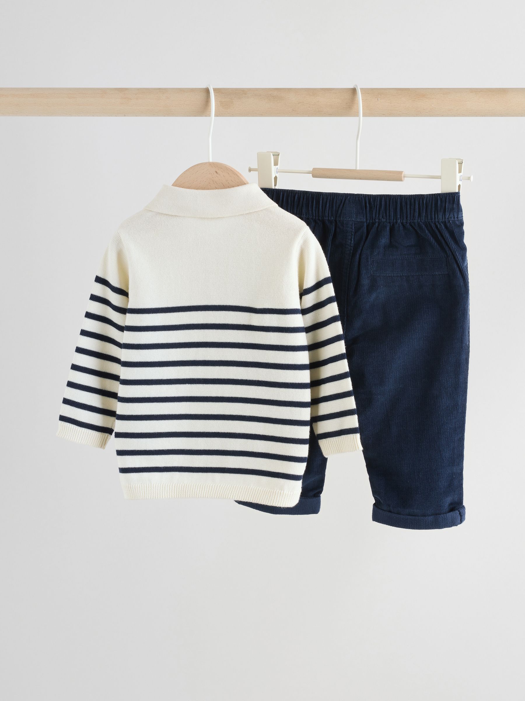 Marineblauw gestreept - Babyset van gebreide top en broek (0mnd-2jr)