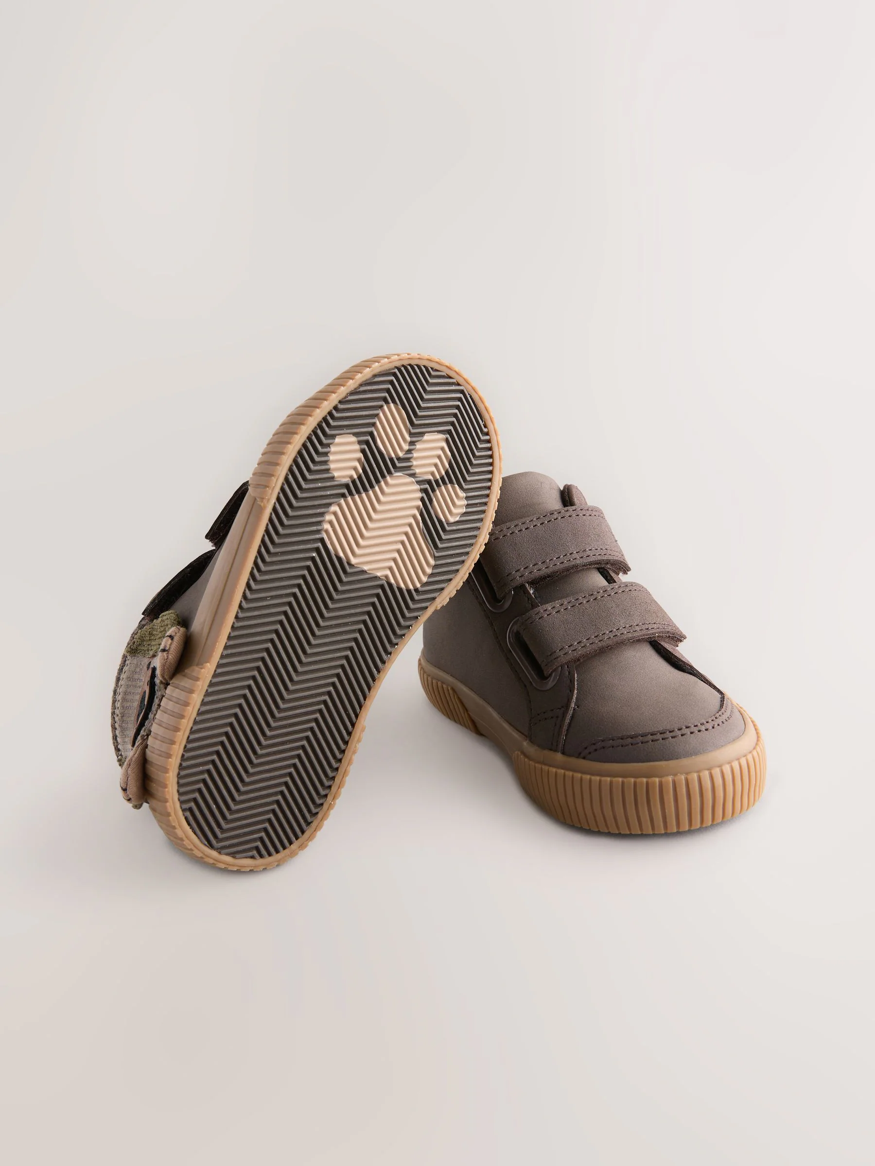 Chocoladekleurig met hondenprint - Hoge schoenen met klittenbandsluiting