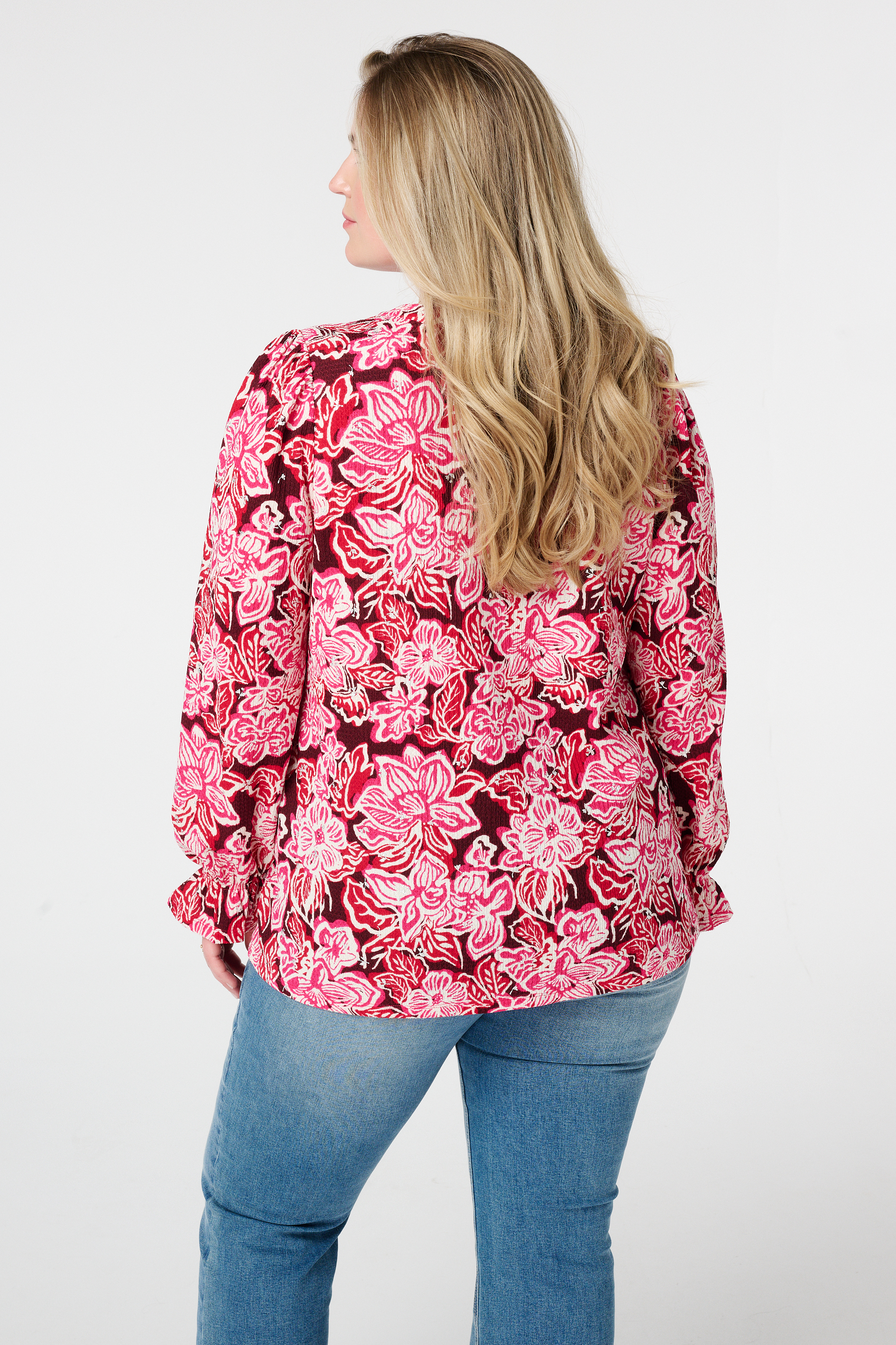 Top met print en stuctuur Multi Pink-Rood