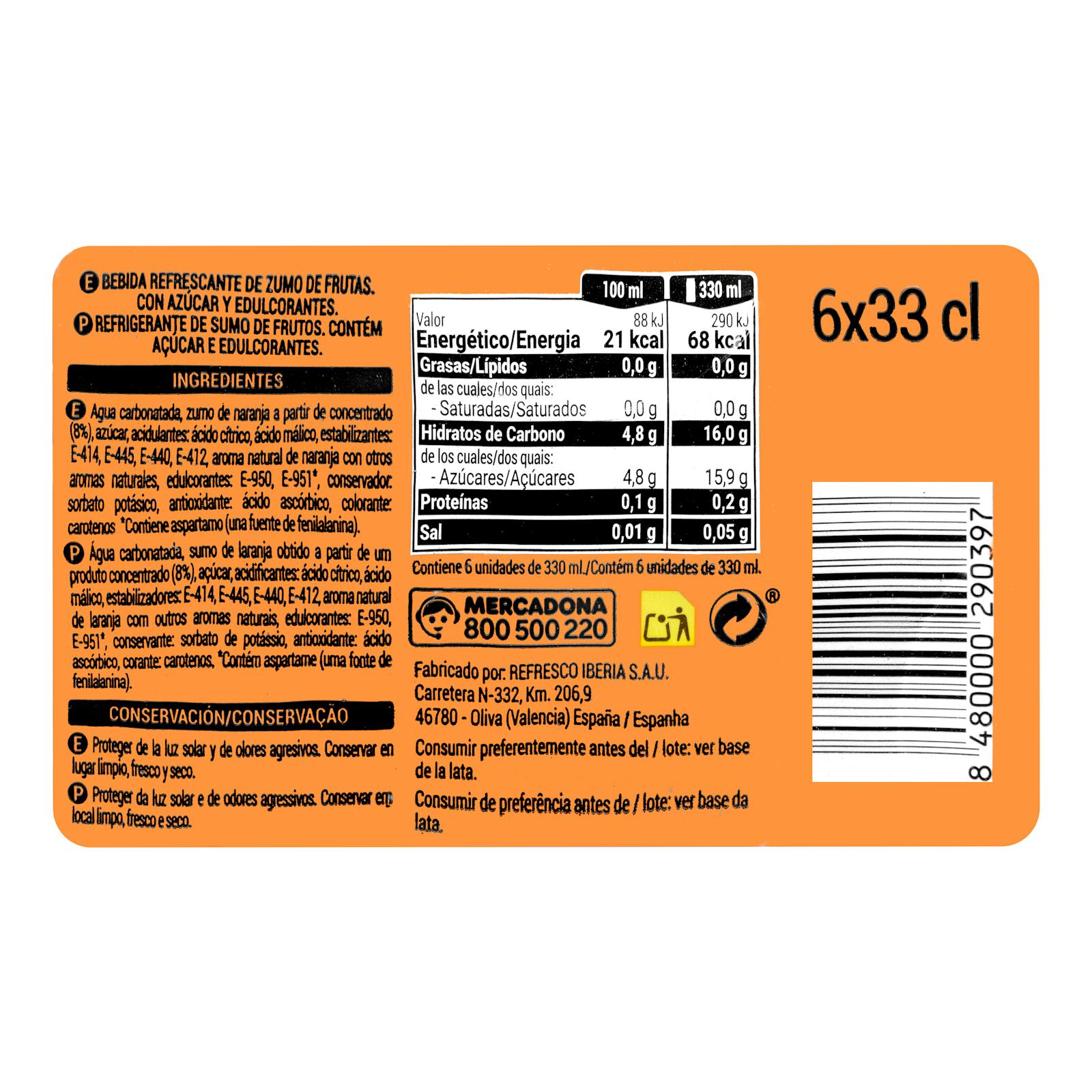 Soda à l'orange et au gaz frais Hacendado
