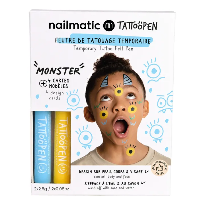 Nailmatic Kids Coffret Kit duo feutre de tatouage Tattoopen Monster