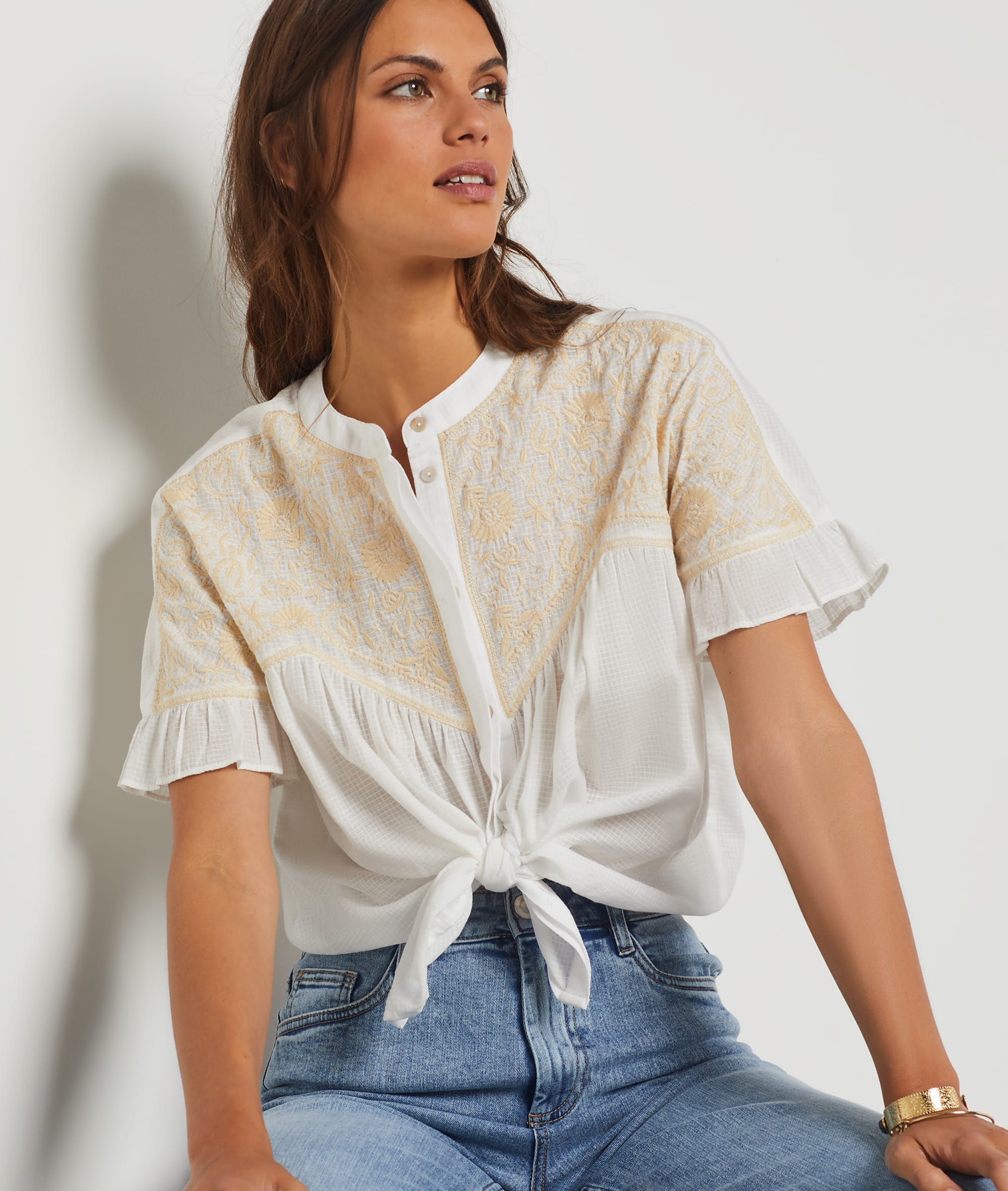 Chemisier détails broderie 100% coton