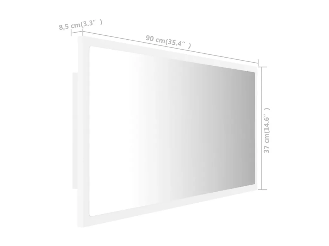 Miroir à LED de salle de bain Blanc 90x8,5x37 cm Acrylique