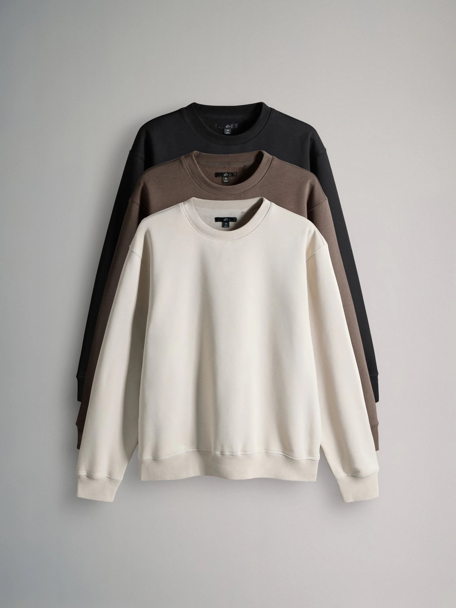 Zwart/bruin - Verpakking van 3 - The Set Crew Neck Relaxed Fit Sweat Top