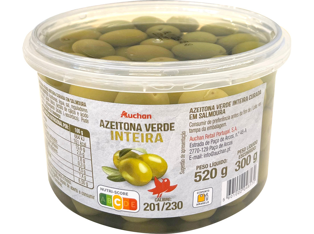 AZEITONA VERDE AUCHAN INTEIRA 520(300)G