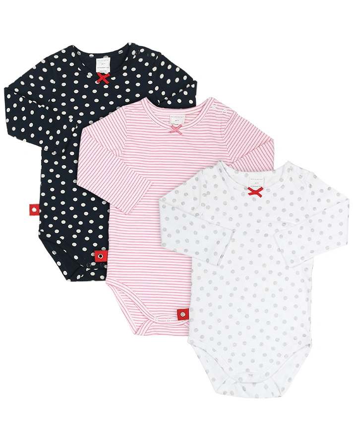 Langarm-Body PUNKTE UND STREIFEN 3er-Pack in rosa/blau