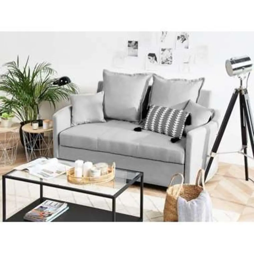 HOVIN - Slaapbank 2-zits - Lichtgrijs - Polyester