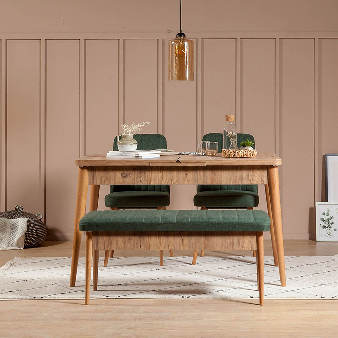 Homitis Table + 2 Chaises + Banc Vina 1070 pin atlantique