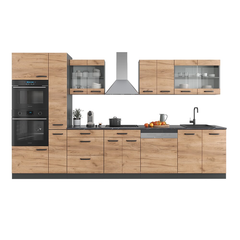 Vicco Küchenzeile Küchenblock Einbauküche R-Line 350 cm Anthrazit Eiche Küche
