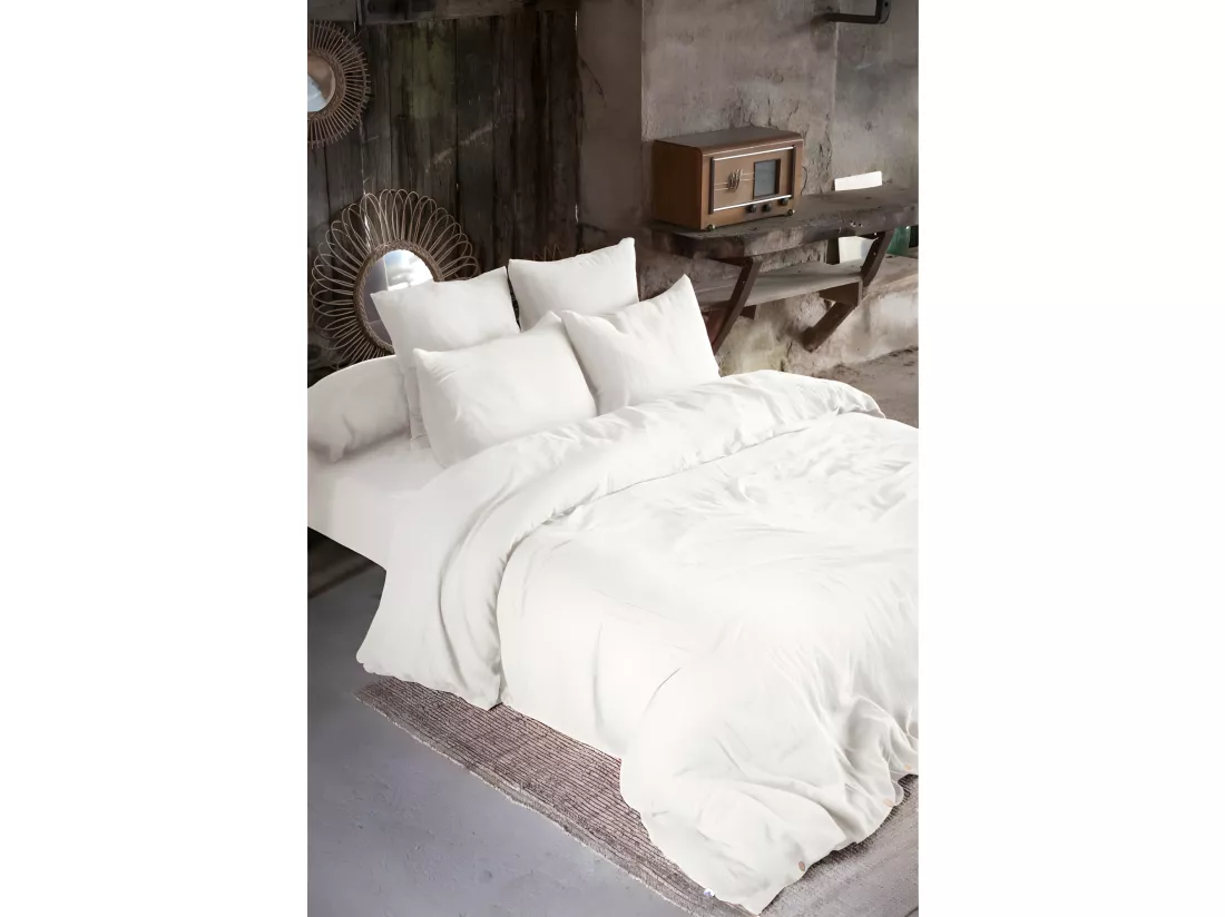 Parure de draps Gaze de Coton - Gaïa Chantilly - 5 pièces 1 Drap plat 270 x 300 + 1 Drap housse 180 x 200 + 2 Taies 60 x 60 + 1 Taie de Traversin