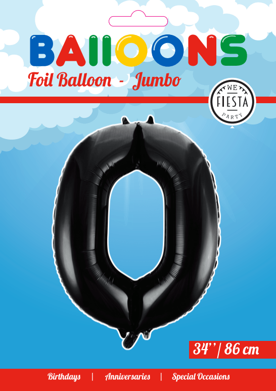 Folie Ballon Cijfer 0 Zwart XL 86cm leeg