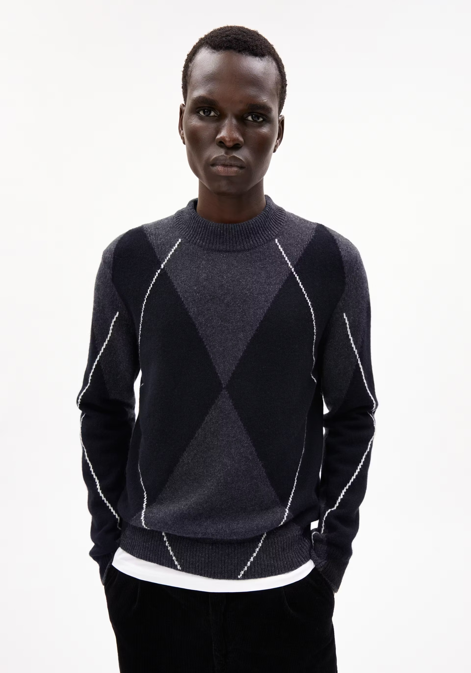 Armedangels Strickpullover Aargelius Steel Melange-Black-Oatmilk