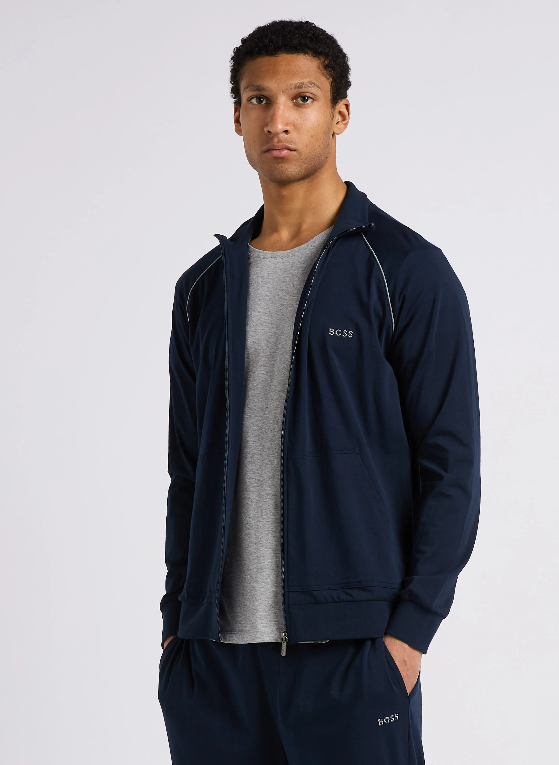 Veste col montant en coton mélangé | Bleu