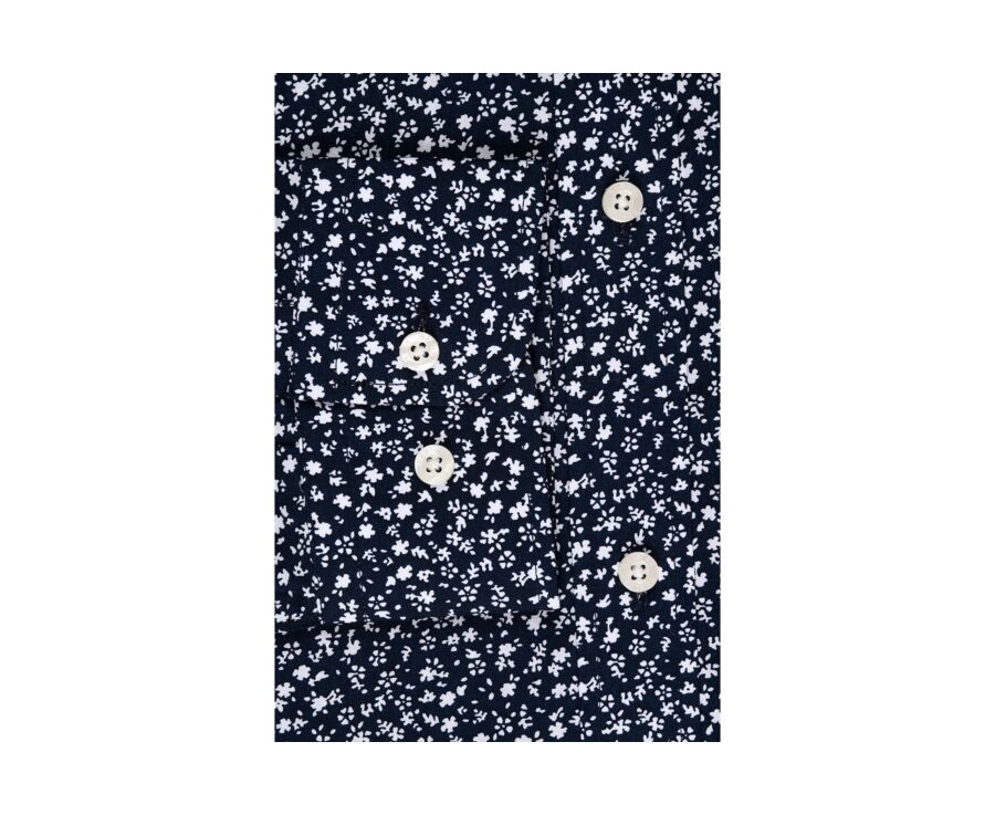 Chemise navy imprimée fleurs blanches - Col français - MATHURIN
