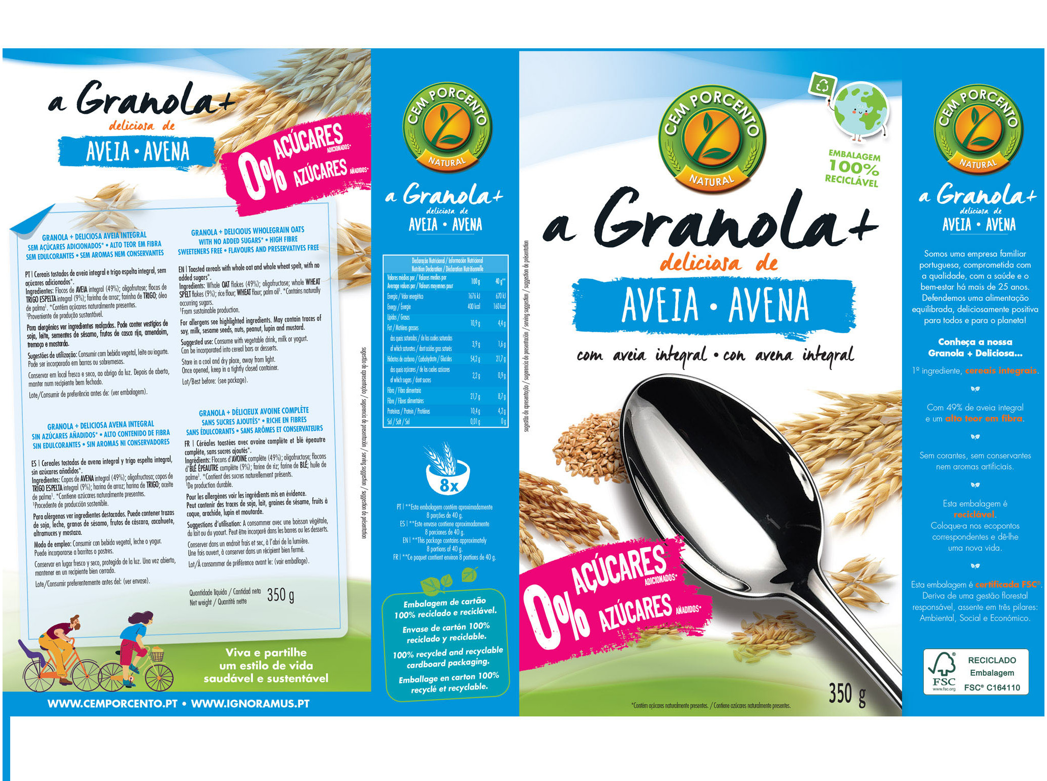 GRANOLA CEM PORCENTO AVEIA INTEGRAL SEM AÇÚCAR 350G