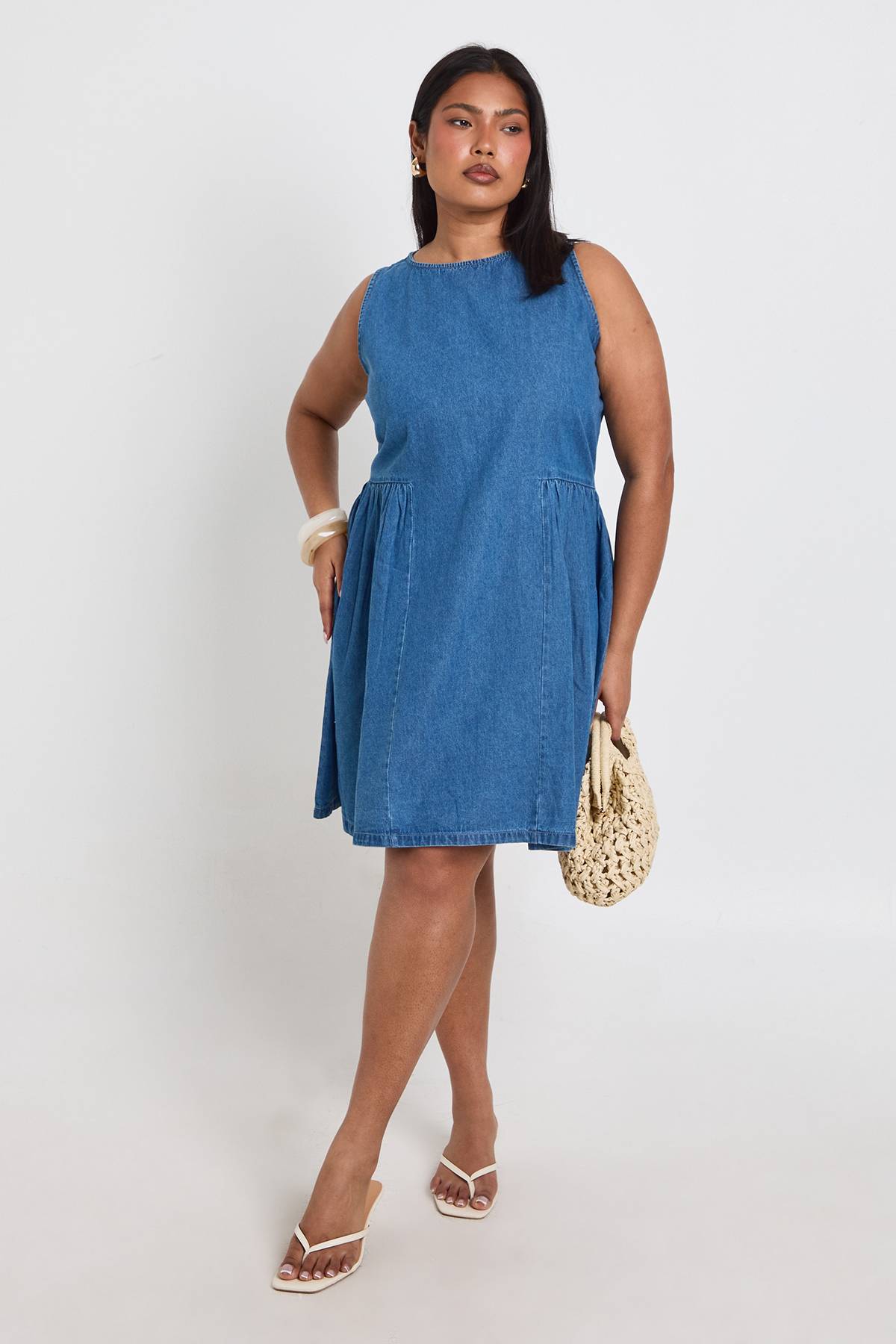 boohoo Robe Patineuse Mini En Chambray Grande Taille