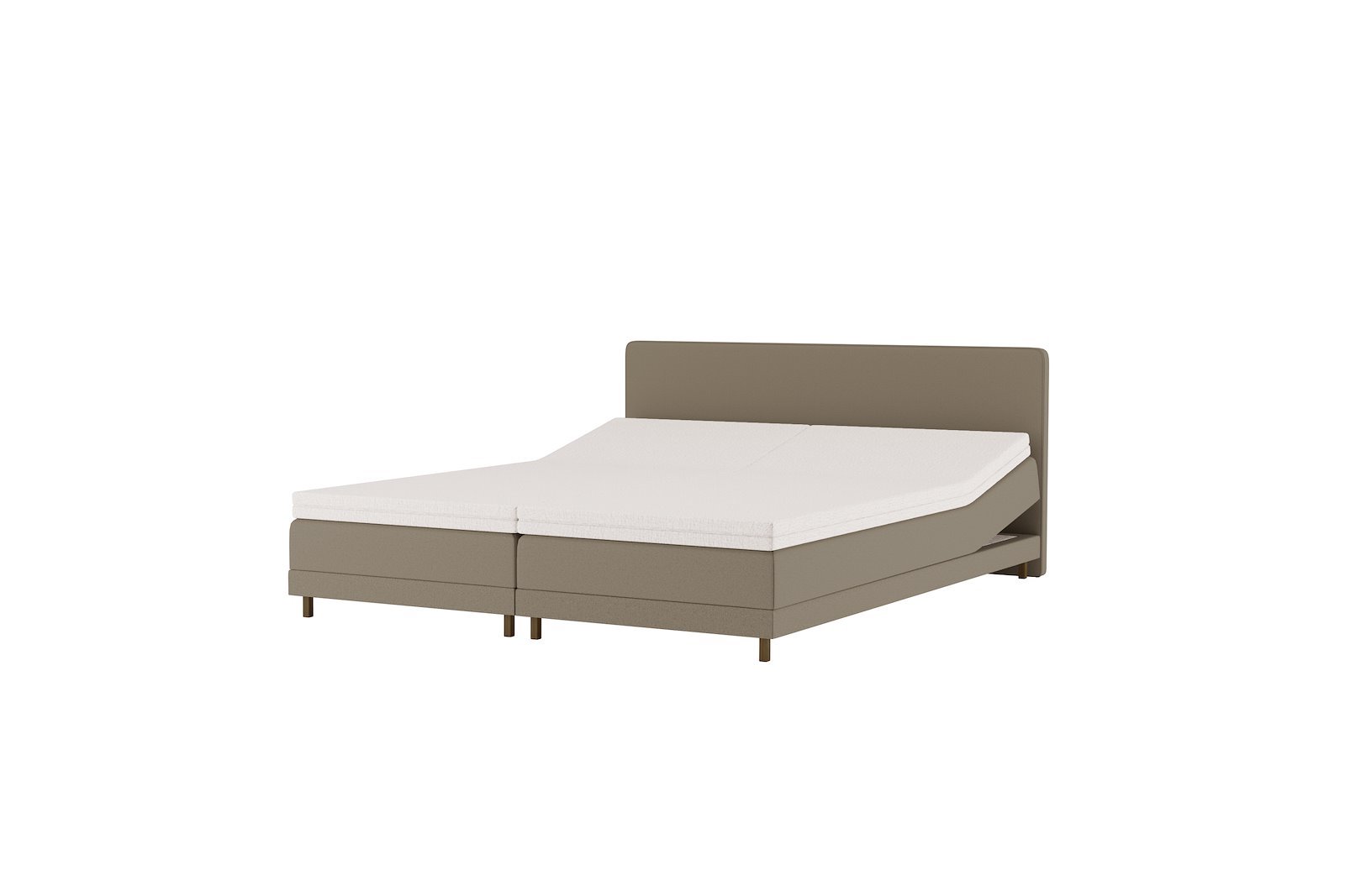 Premium 14 regulerbar seng 210x210 cm Tekstil Storm 09 mørk beige, fast/fast, Premium 14 overmadrass med røkfarget 15 cm ben, gavl selges separate.
