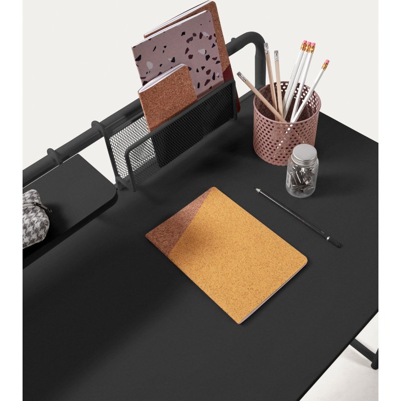 Bureau Foreman en mélamine finition noire et pieds en acier noir 98 x 46 cm