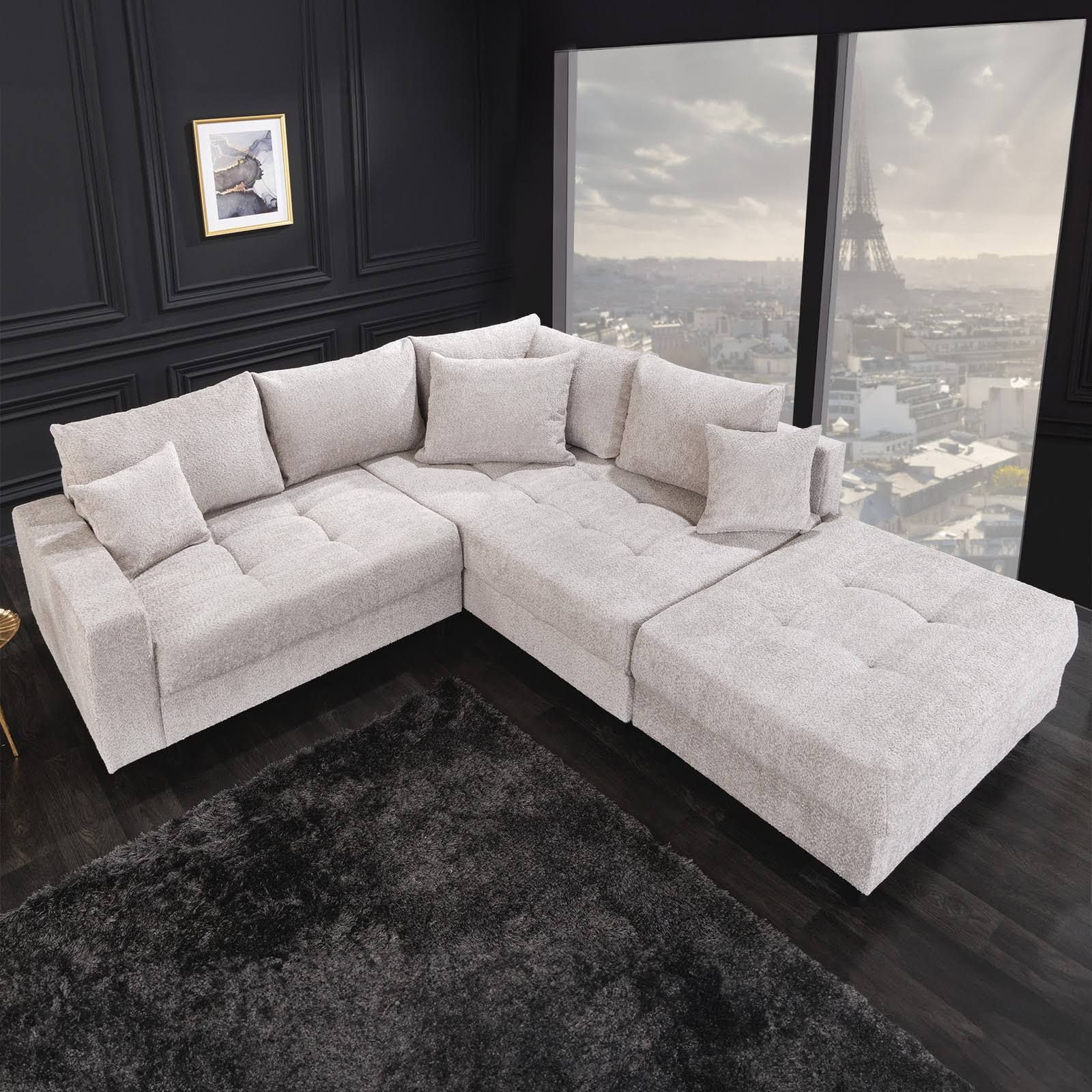 riess-ambiente Ecksofa KENT 220cm Couch Hocker