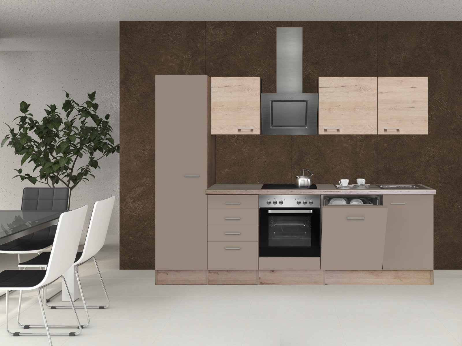Küchenblock RIVA - Quarz-Cubanit-San Remo - mit E-Geräten - 270 cm