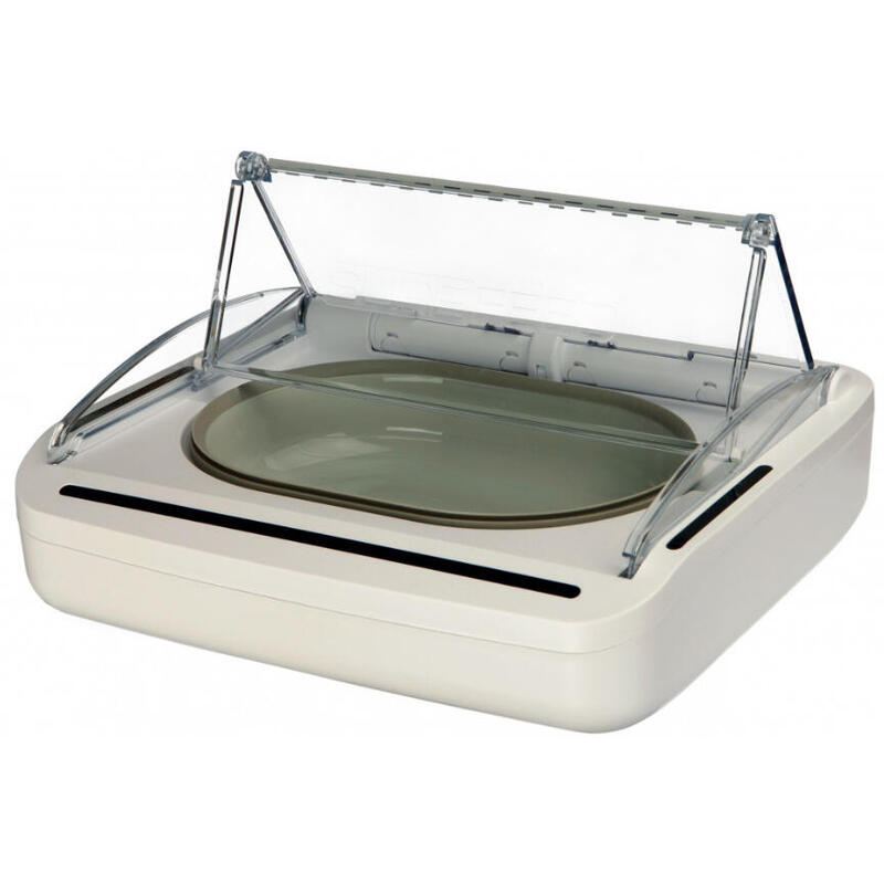 Alimentador automático para animais de estimação Trixie Surefeed, plástico branco, para cães.