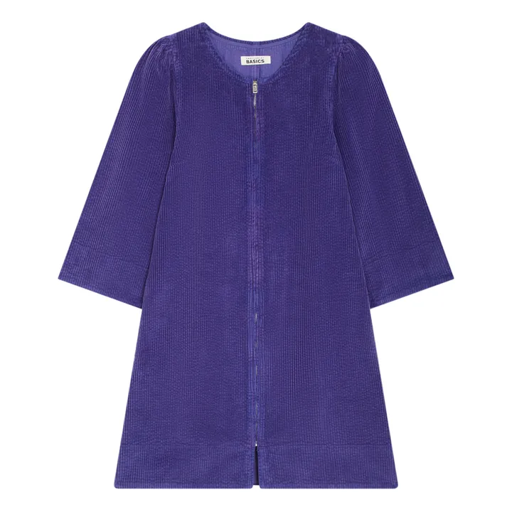 SMALLABLE BASICS Robe Zippée Femme Manches Larges en Velours Côtelé | Bleu indigo