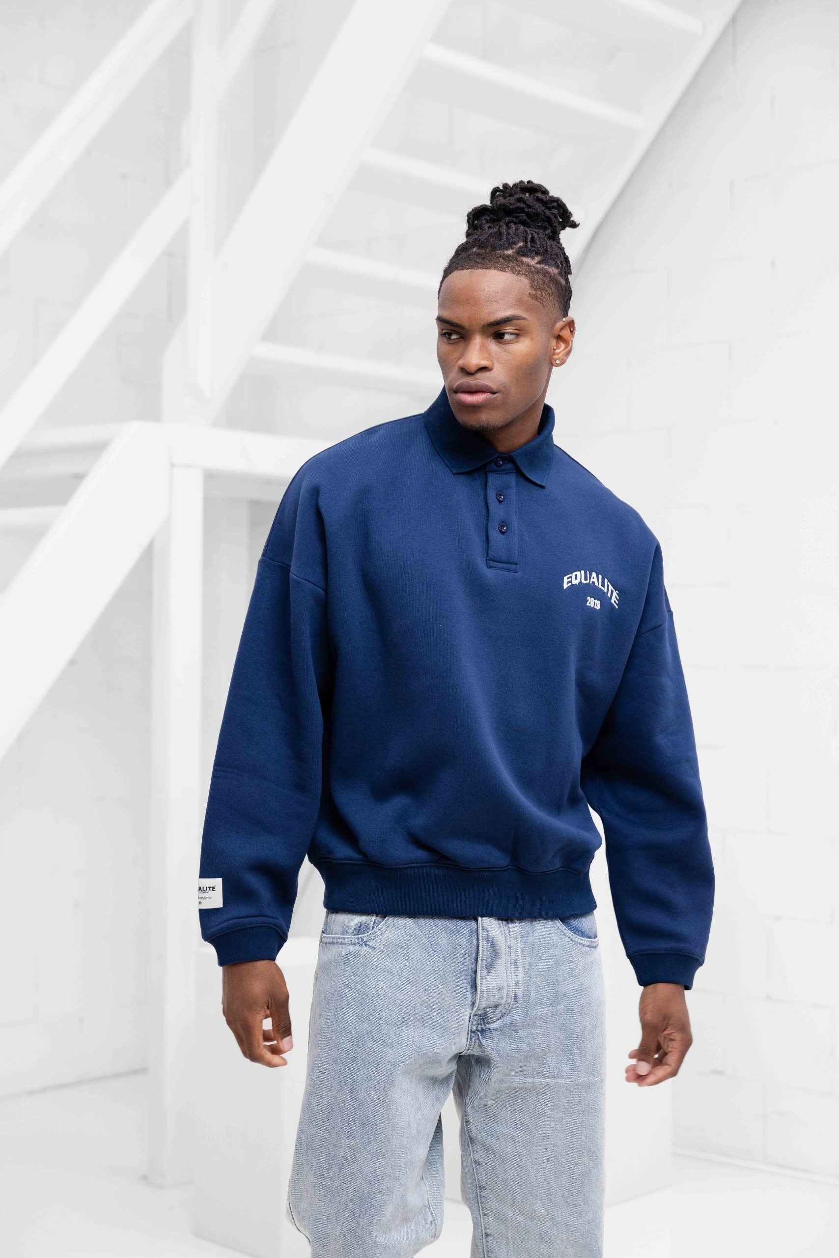 Equalité Varsity Polo Sweater Heren Donkerblauw/Gebroken Wit
