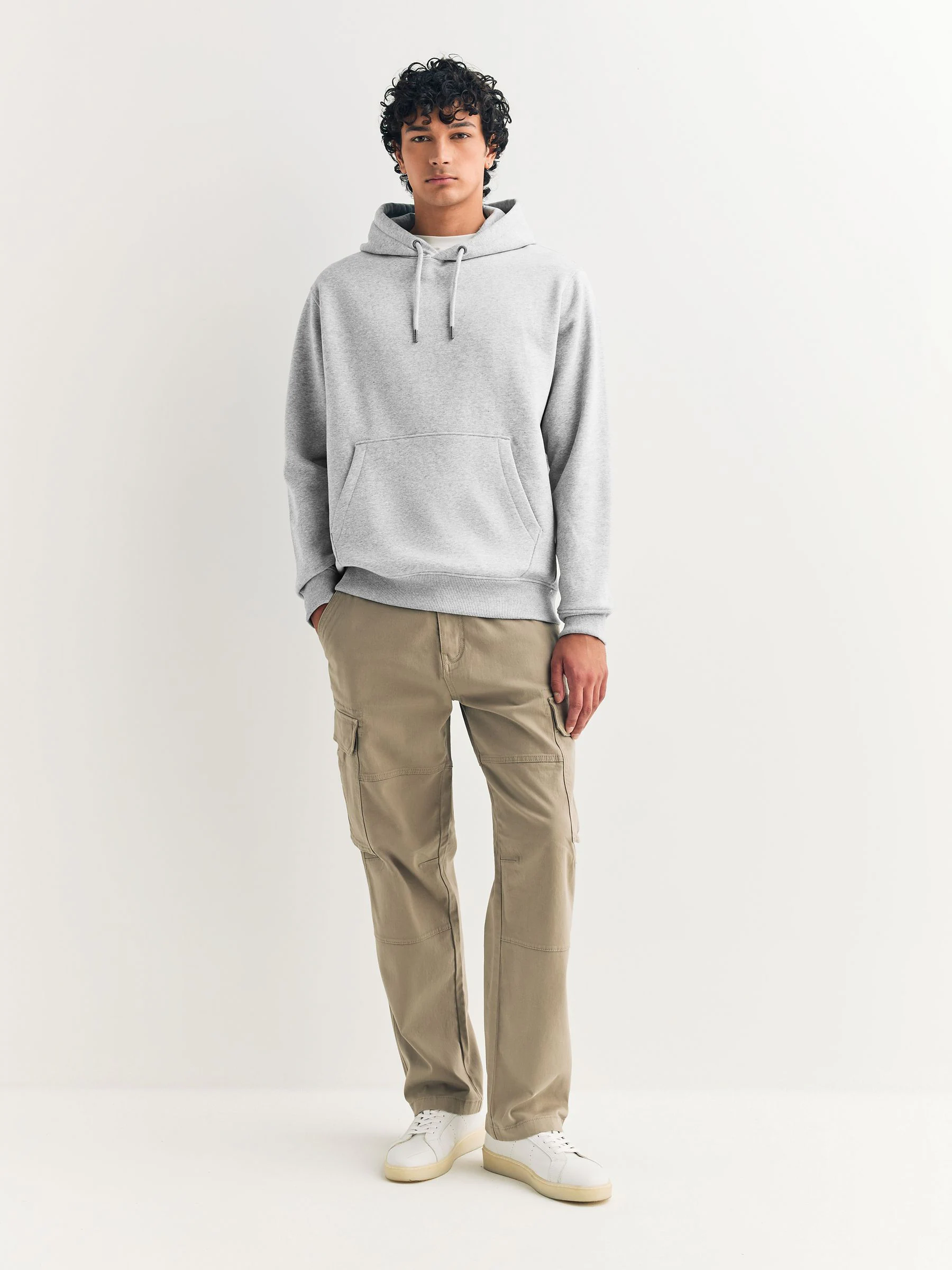 Grijs gemêleerd - Normale Pasvorm - Zwaargewicht Cotton Rich Jersey Hoodie