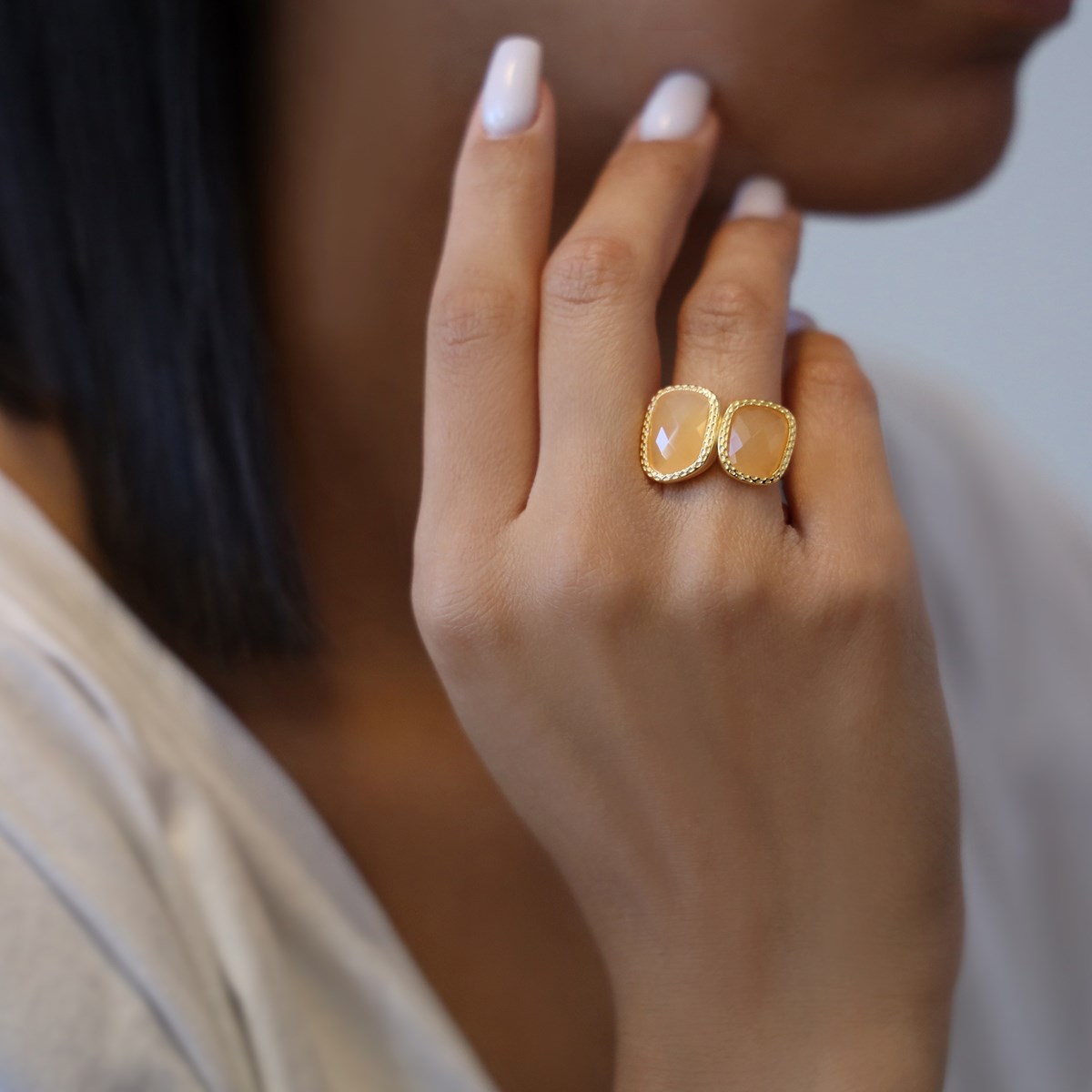 Bague Tandem Argent Doré Pêche